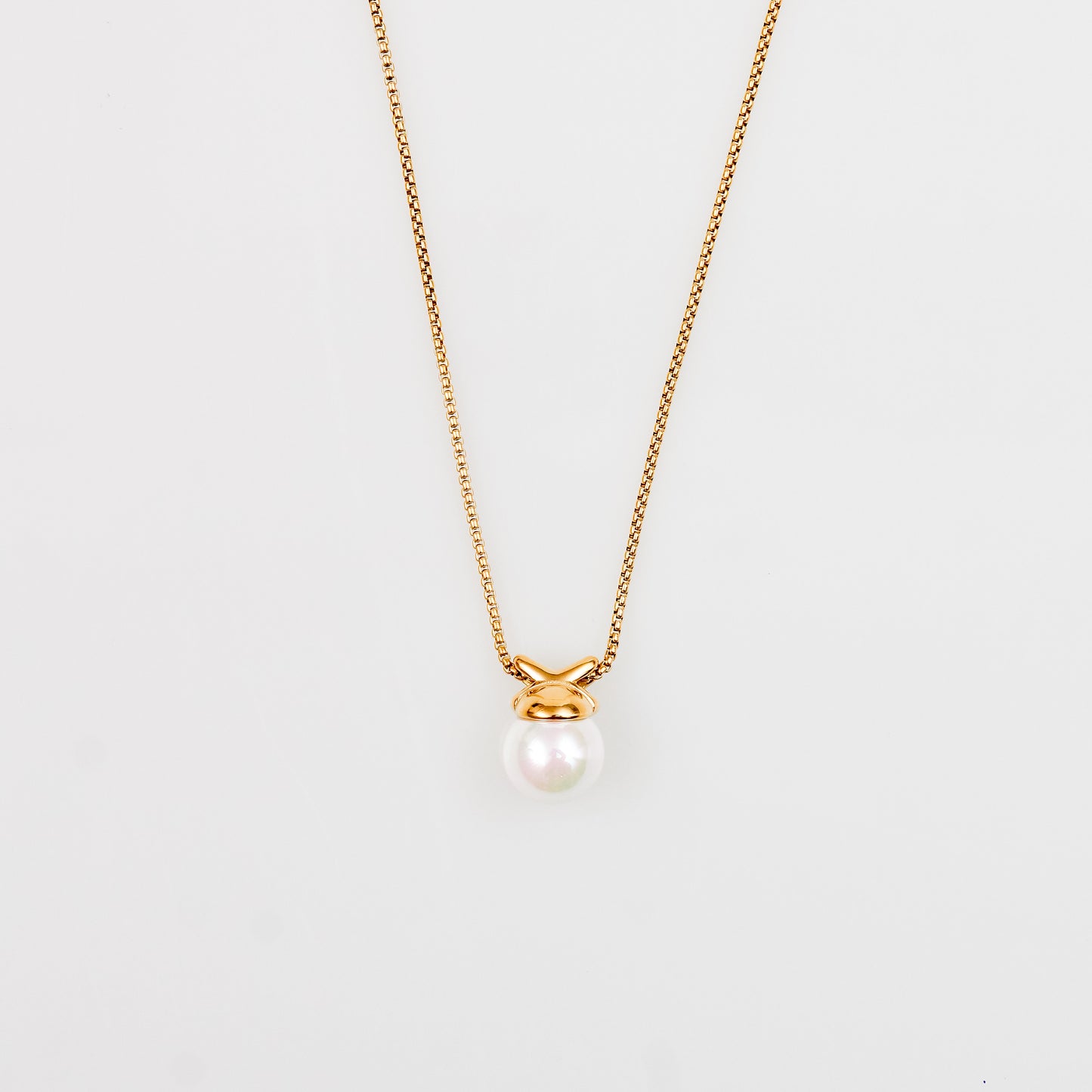 Collar con Dije de Perla y Cadena de Tejido Caja Veneciana