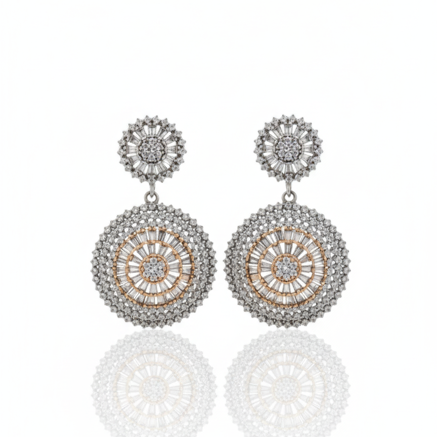 Aretes Redondos Bicolor en Plata .925 con Topacios Blancos