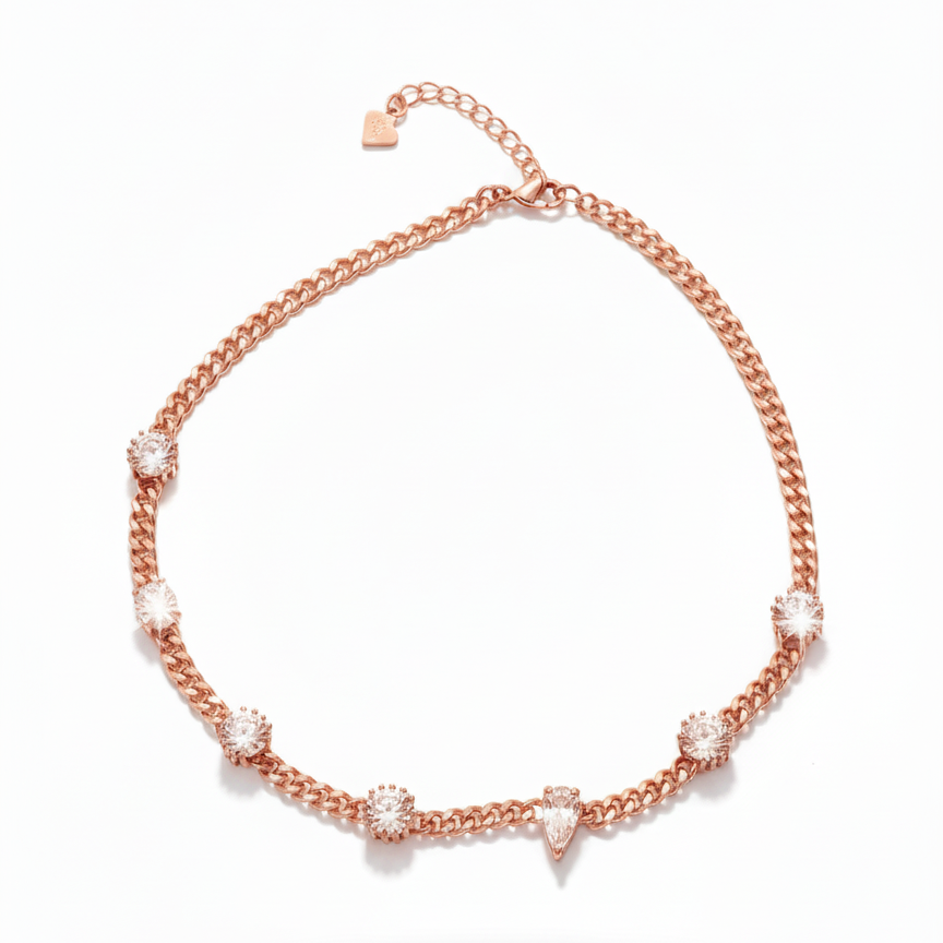 Chocker de Chapa con Baño de Oro Rosa y Piedras de Zirconia