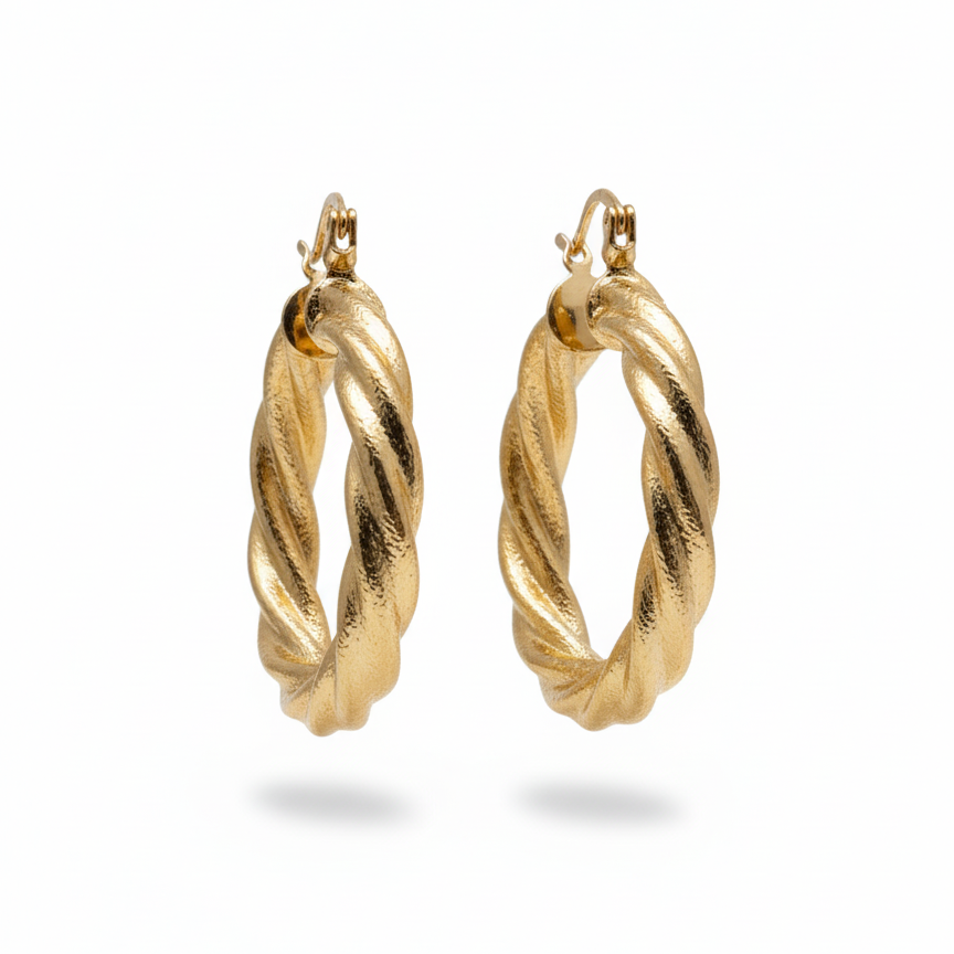 Arracadas de Chapa de Oro con Diseño Torcido