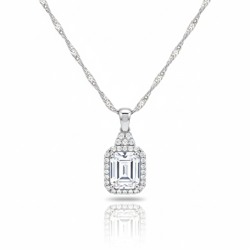 Set de Plata .925 con Baño de Rodio y Piedras Cultivadas en Topacio Blanco