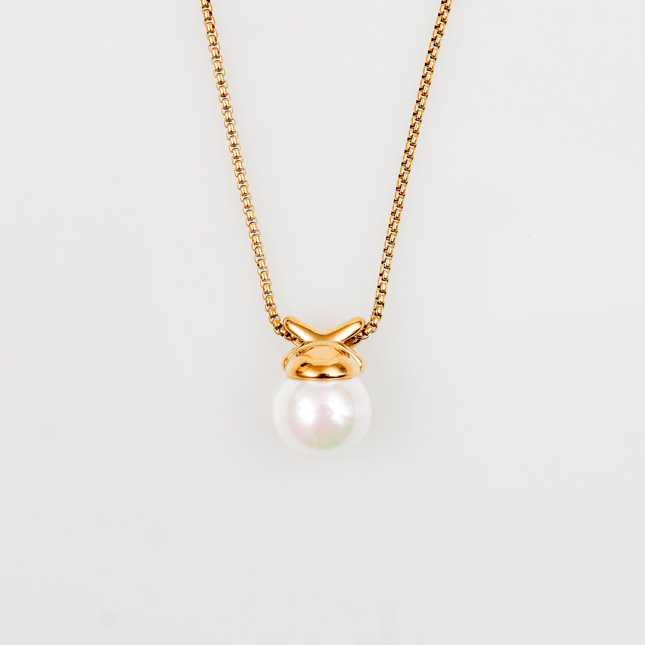 Collar con Dije de Perla y Cadena de Tejido Caja Veneciana