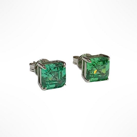 Aretes Studs de Esmeralda en Plata 925