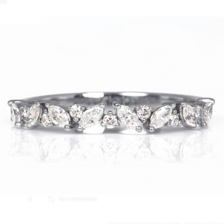 Churumbela en Oro Blanco 14k con Diamantes Naturales Corte Marquise y Redondos