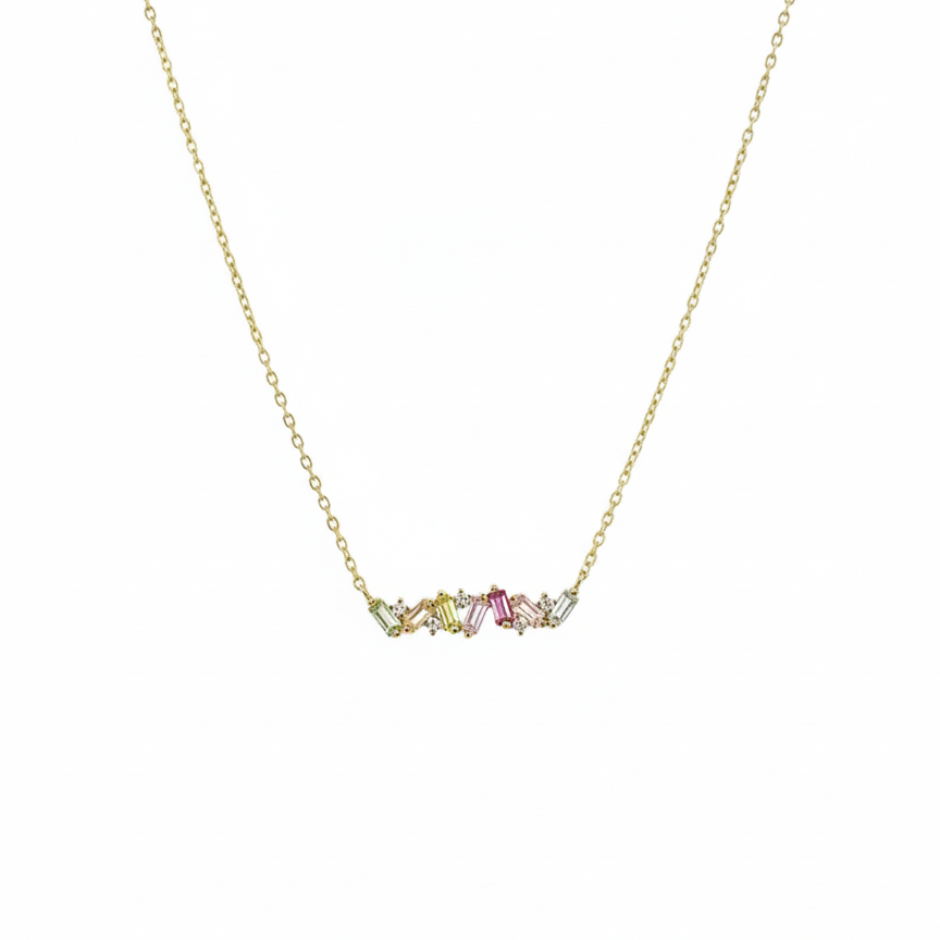 Collar de Plata .925 con Topacios Multicolor en Corte Esmeralda