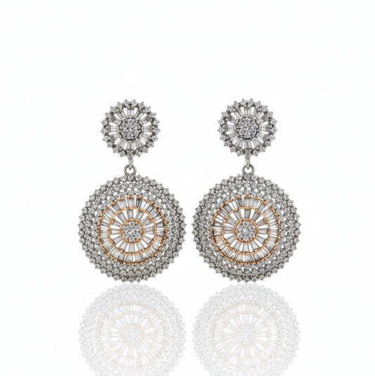 Aretes Redondos Bicolor en Plata .925 con Topacios Blancos