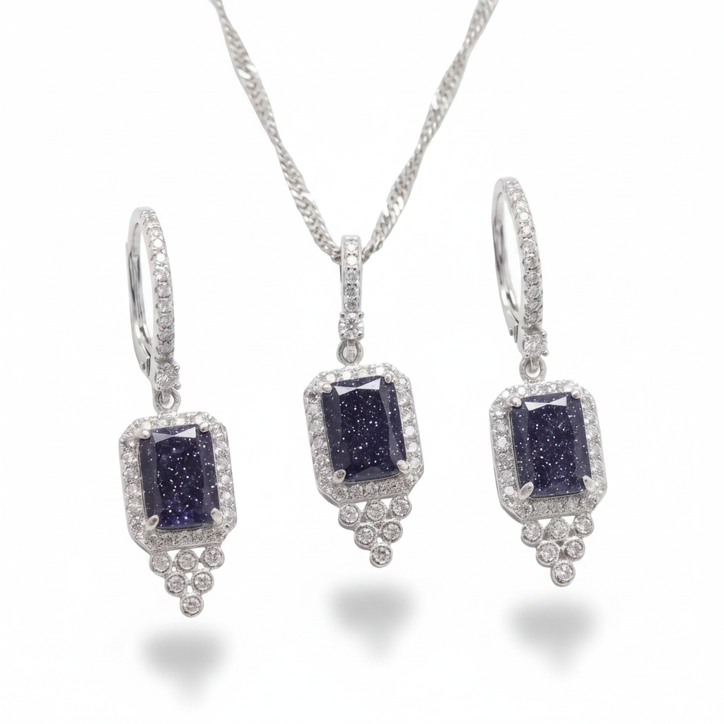Set Terra (Dije & Aretes con Halo Cristal)