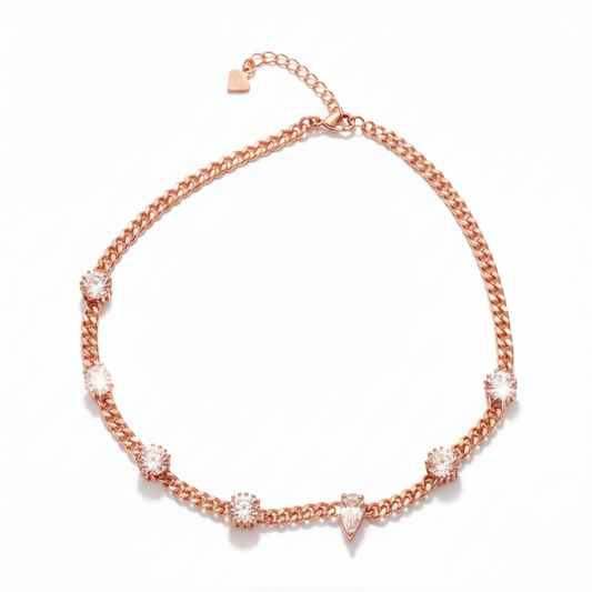 Chocker de Chapa con Baño de Oro Rosa y Piedras de Zirconia