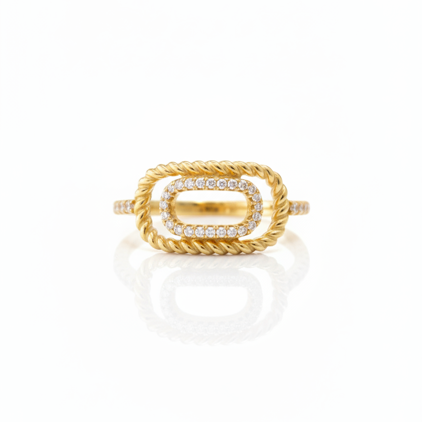 Anillo en Plata .925 con Diseño Ovalado y Topacios Blancos