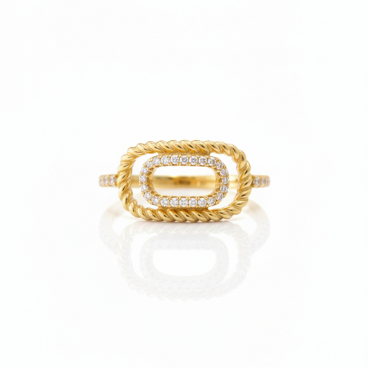 Anillo en Plata .925 con Diseño Ovalado y Topacios Blancos