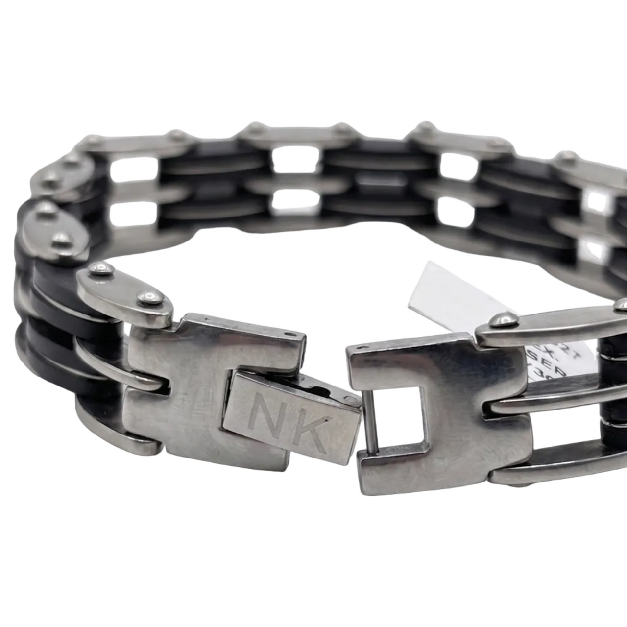 Pulsera de Eslabones Monaco Track en Acero y Caucho Negro Descripción Corta