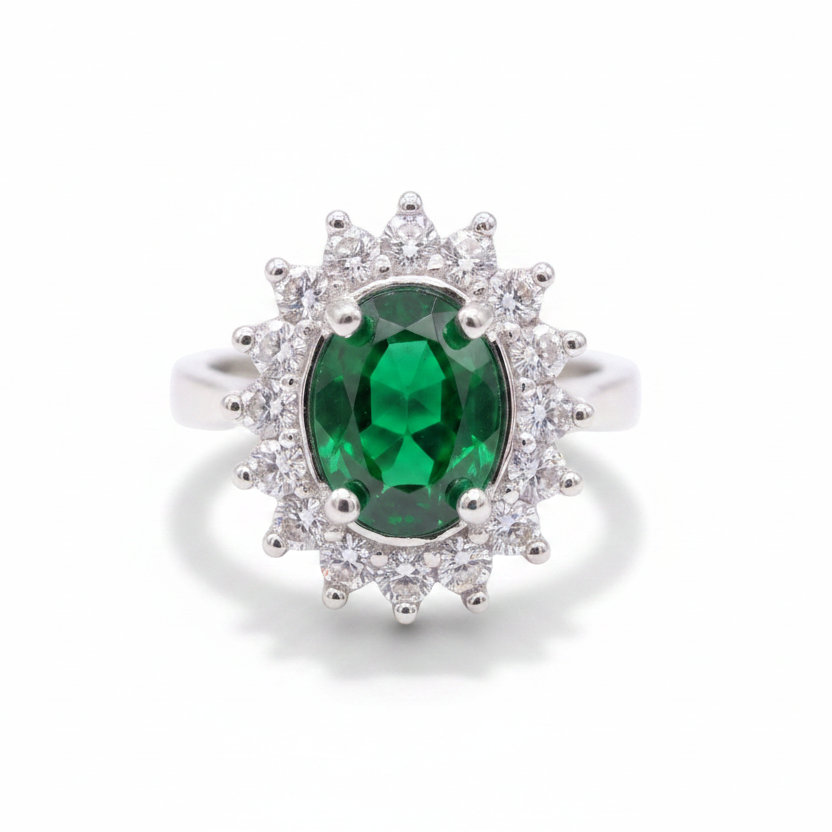 Anillo Lady Di en Esmeralda plata.925