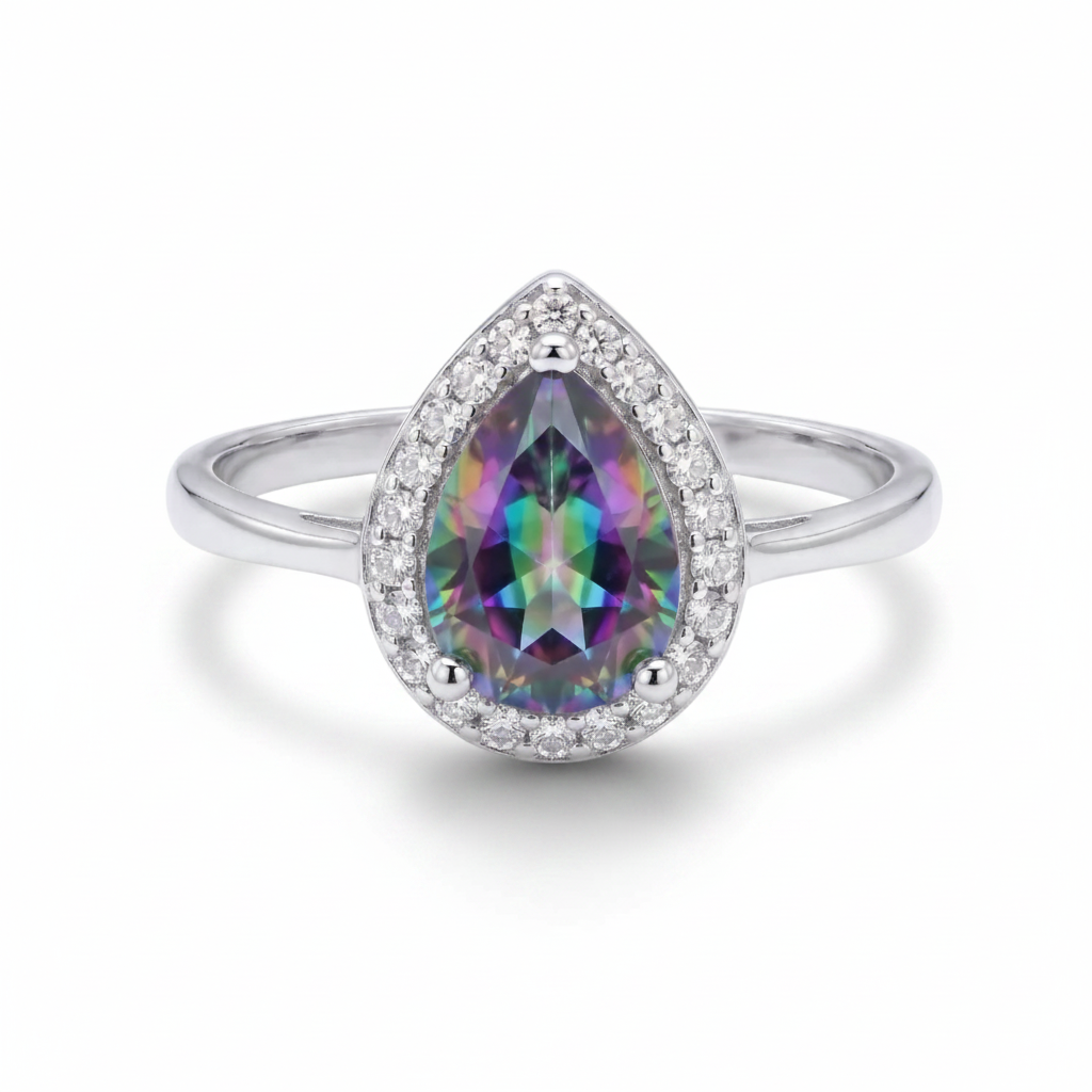 Anillo Irlanda (Mistic Topaz & Halo Cristal)