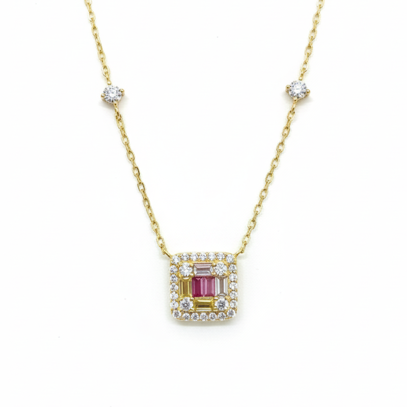 Collar de Plata con Baño de Oro y Topacios Multicolor