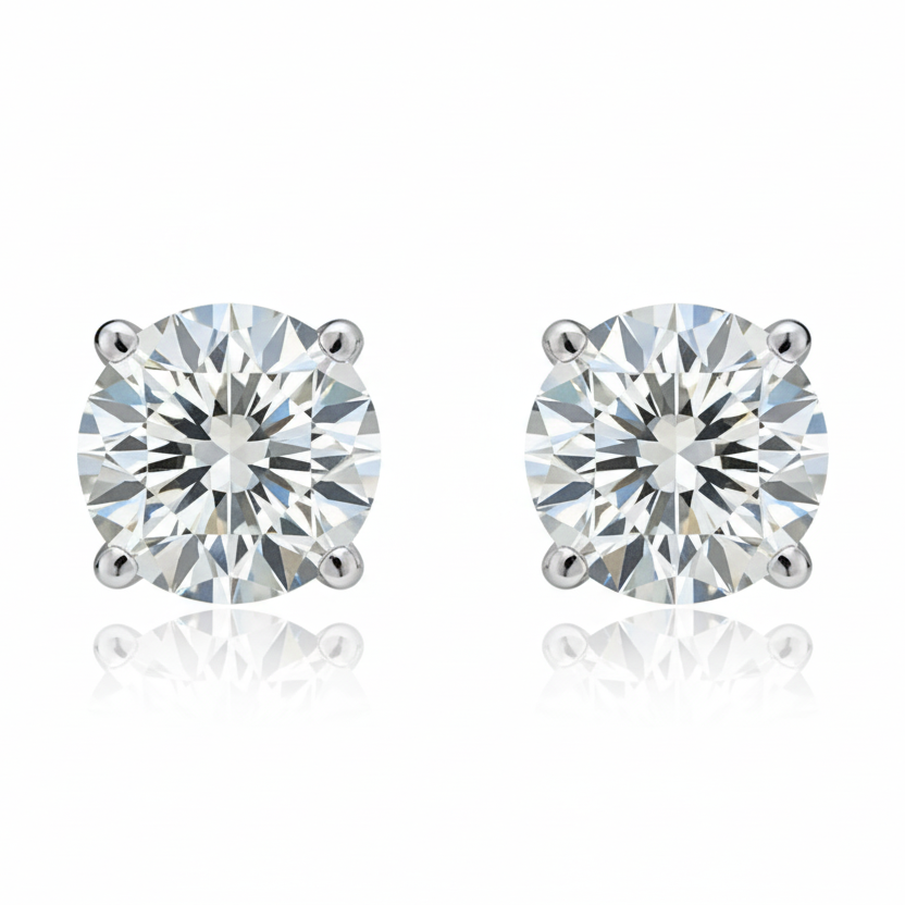 Aretes Stud en Oro Blanco 14k con Diamantes de Laboratorio