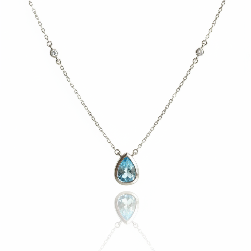 Collar Topacio Azul Pera Bisel