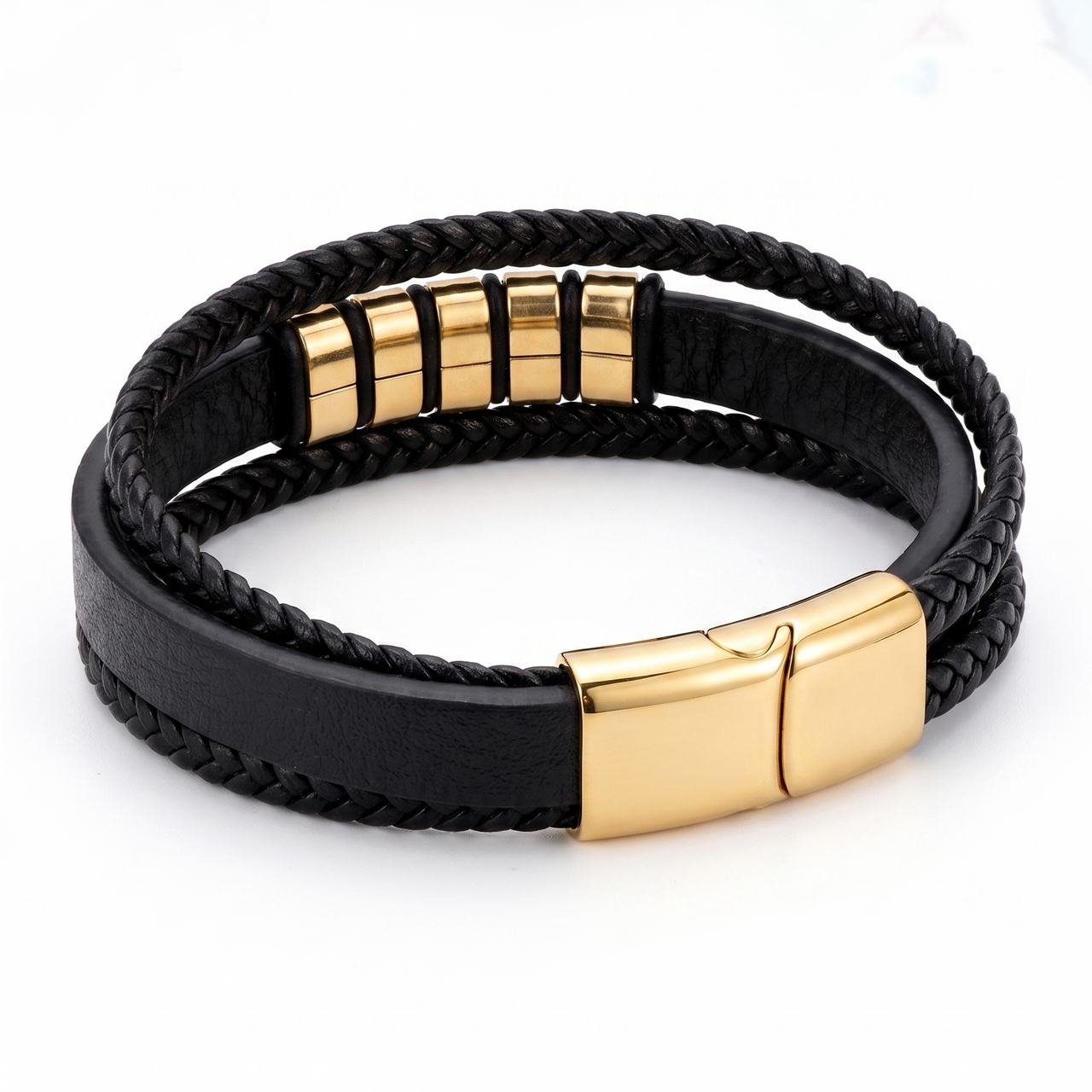 Pulsera Multicapa Elite Noir con Detalles Dorados Satinados