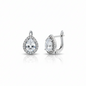 Aretes Huggies de Plata .925 con Baño de Rodio en Forma de Gota con Topacios Blancos