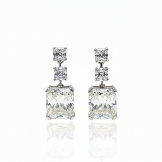 Aretes de Plata .925 con Moissanita Corte Rectangular