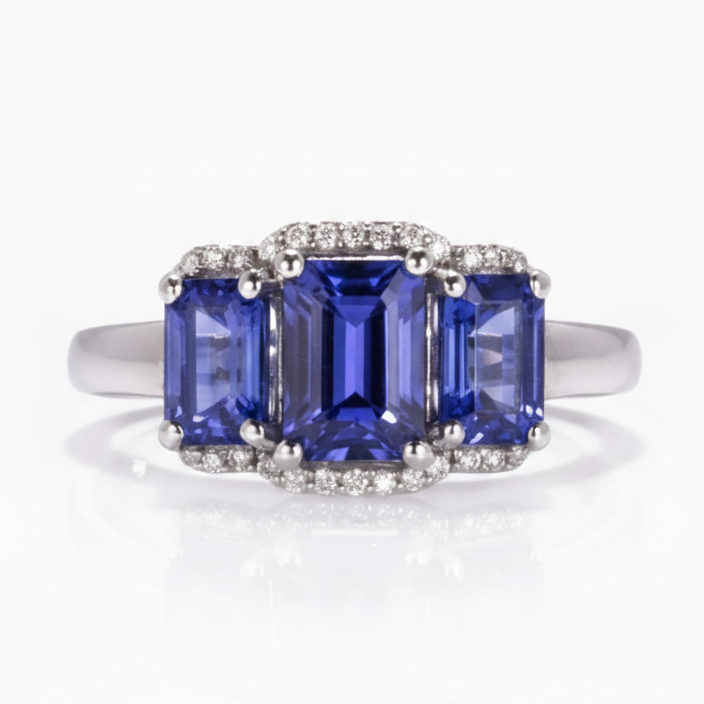 Anillo de Oro Blanco 18k con Tanzanitas.