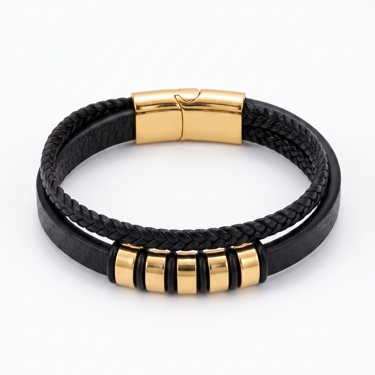 Pulsera Multicapa Elite Noir con Detalles Dorados Satinados