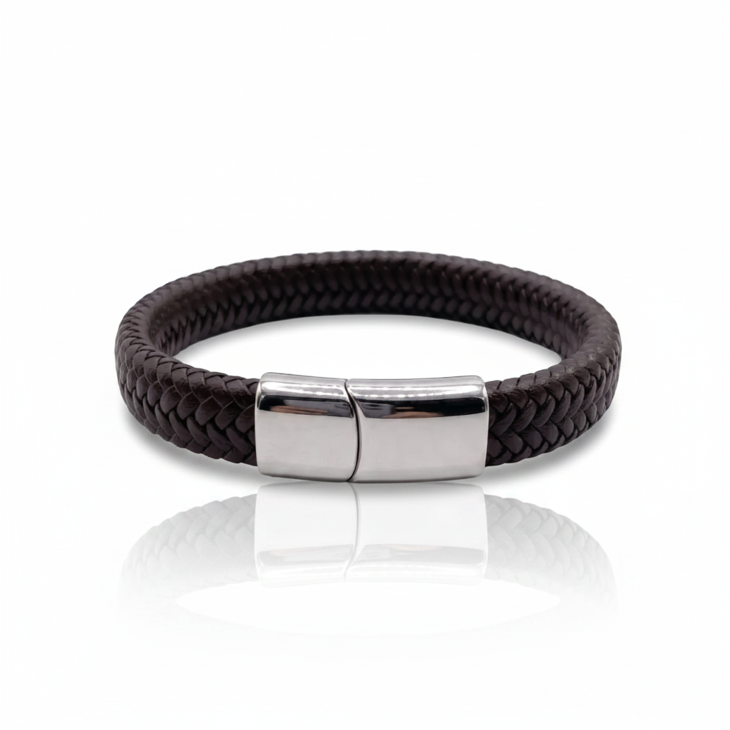 Pulsera Braid de Piel Café con Broche de Acero