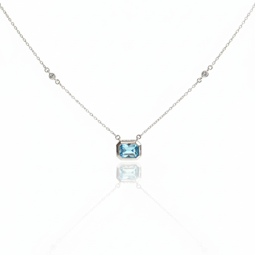 Collar Topacio Azul Esmeralda Bisel