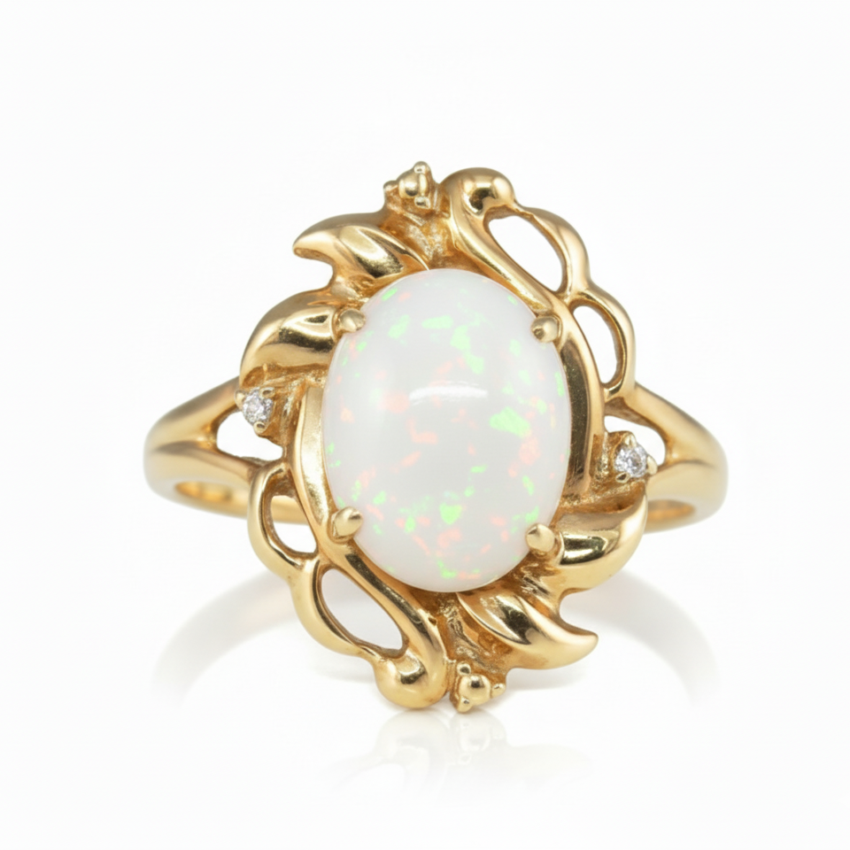 Anillo de Oro Amarillo 14k con Ópalo