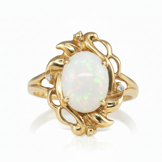 Anillo de Oro Amarillo 14k con Ópalo