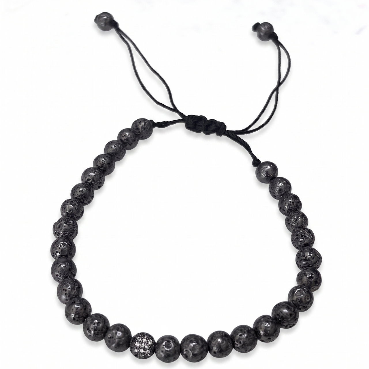 Pulsera de Piedra Volcánica Natural con Esfera de Pavé