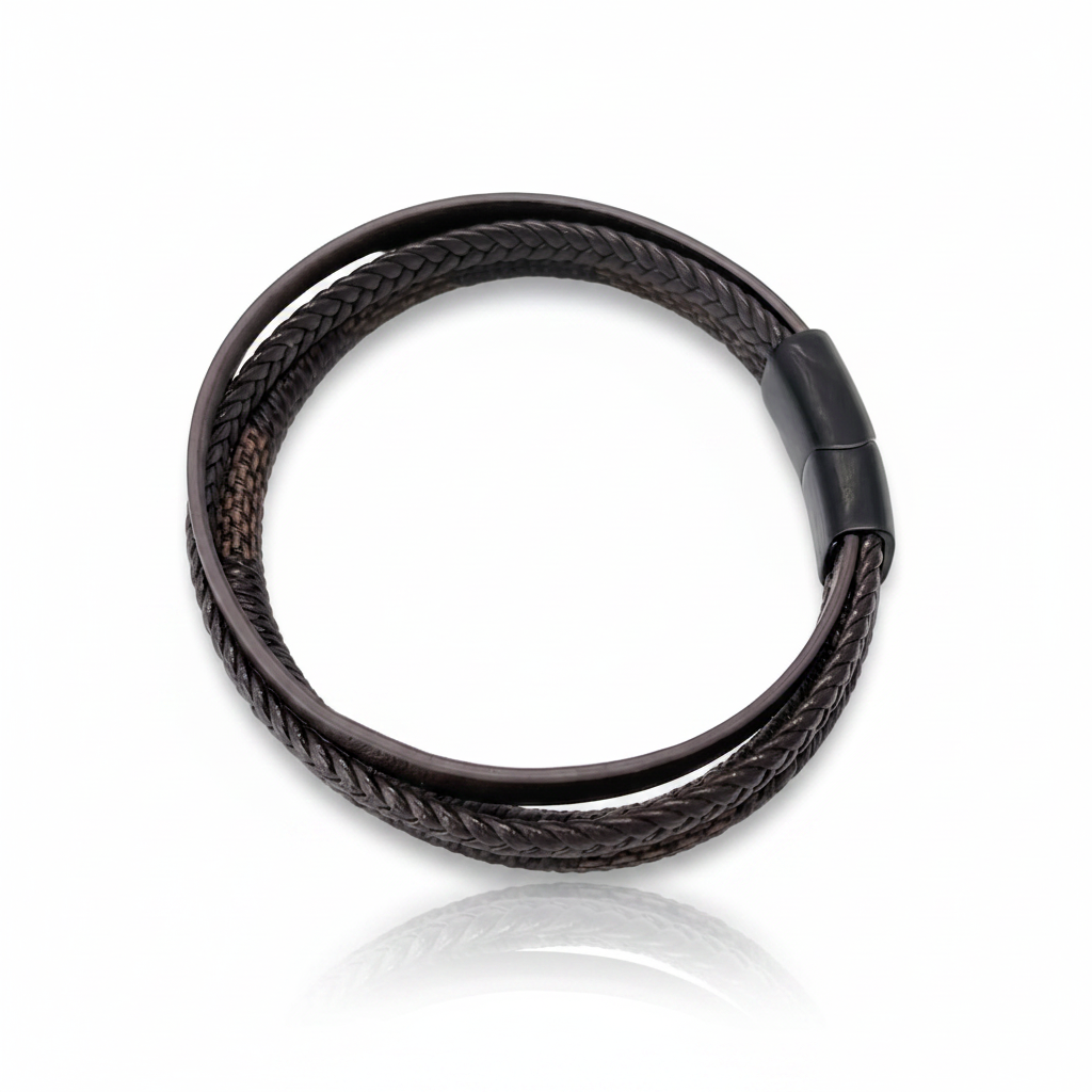Pulsera Multicapa Nomad Brown en Piel Café y Broche Negro Mate