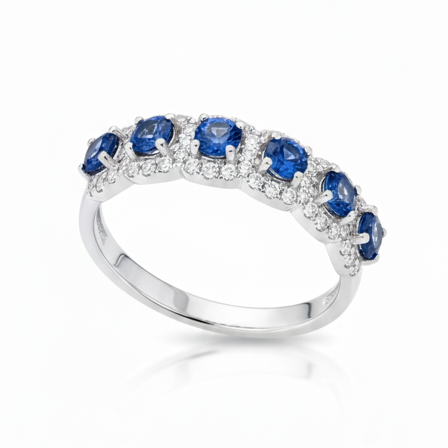 Churumbela de Oro Blanco 14k con Zafiro y Diamantes Naturales