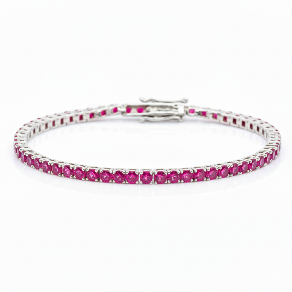 Pulsera Tennis de Topacío Rosa Cultivado en Plata 925