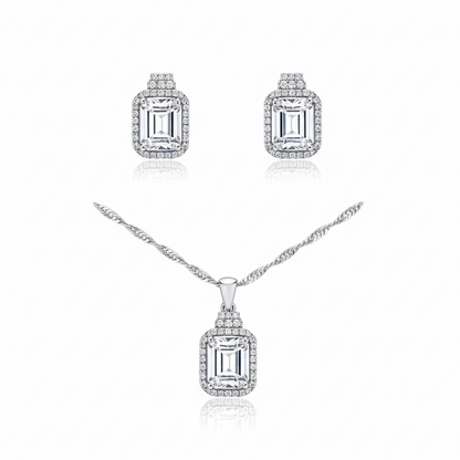 Set de Plata .925 con Baño de Rodio y Piedras Cultivadas en Topacio Blanco