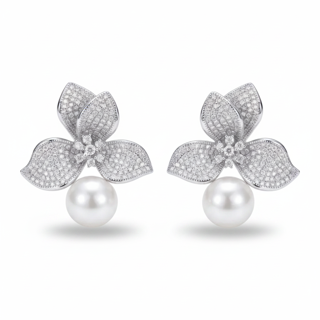 Aretes Camelia (Rodio, Zirconia & Perla)