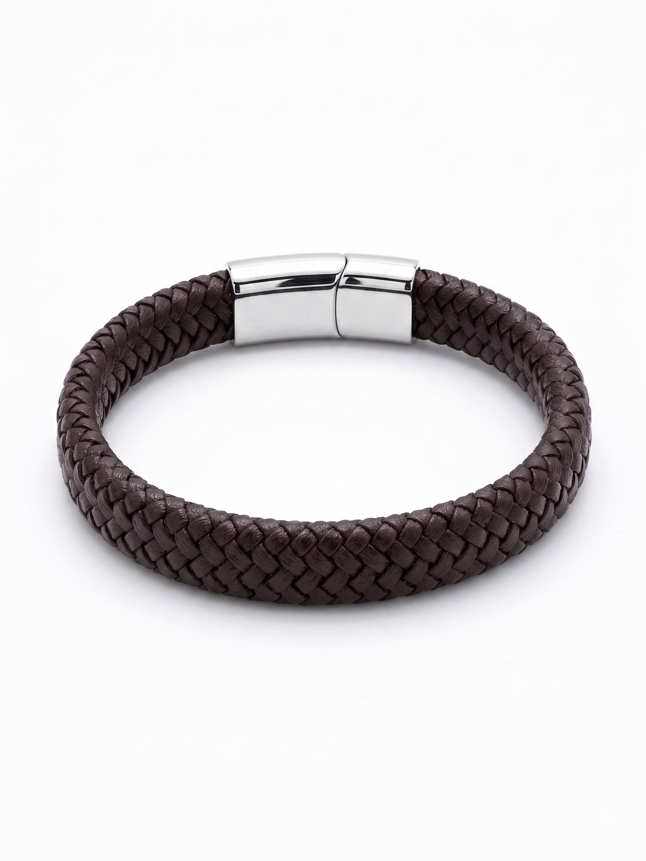 Pulsera Braid de Piel Café con Broche de Acero