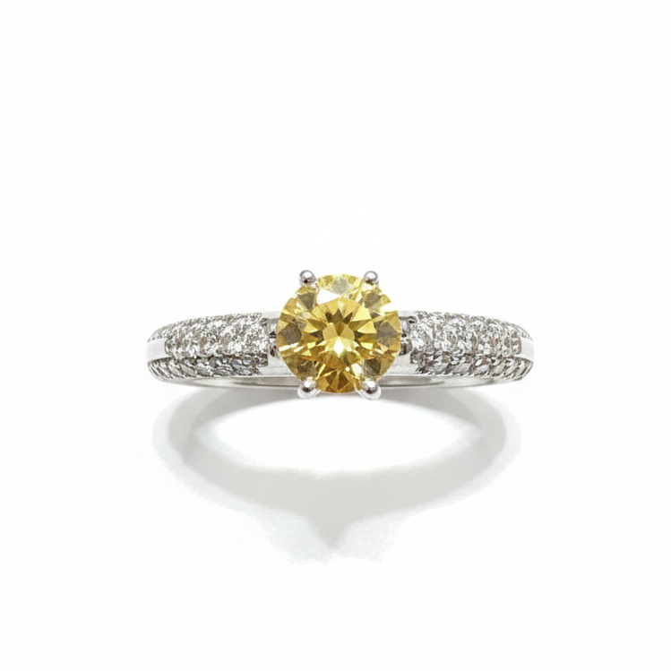 Anillo Citrino Round Micropavé