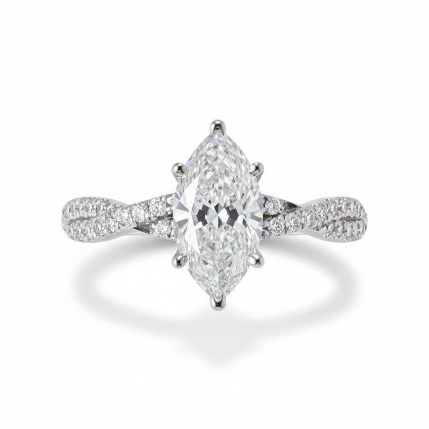 Anillo de Oro Blanco 14k con Diamante de Laboratorio Corte Marquise