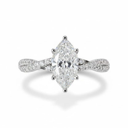 Anillo de Oro Blanco 14k con Diamante de Laboratorio Corte Marquise