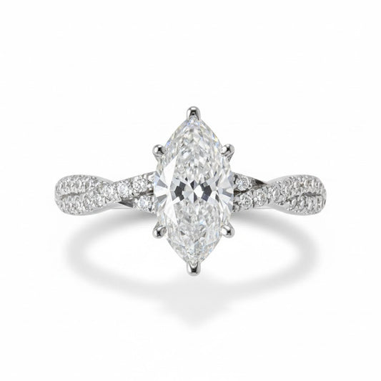 Anillo de Oro Blanco 14k con Diamante de Laboratorio Corte Marquise