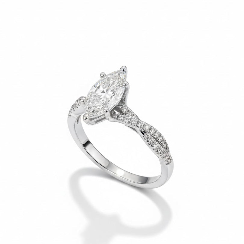 Anillo de Oro Blanco 14k con Diamante de Laboratorio Corte Marquise