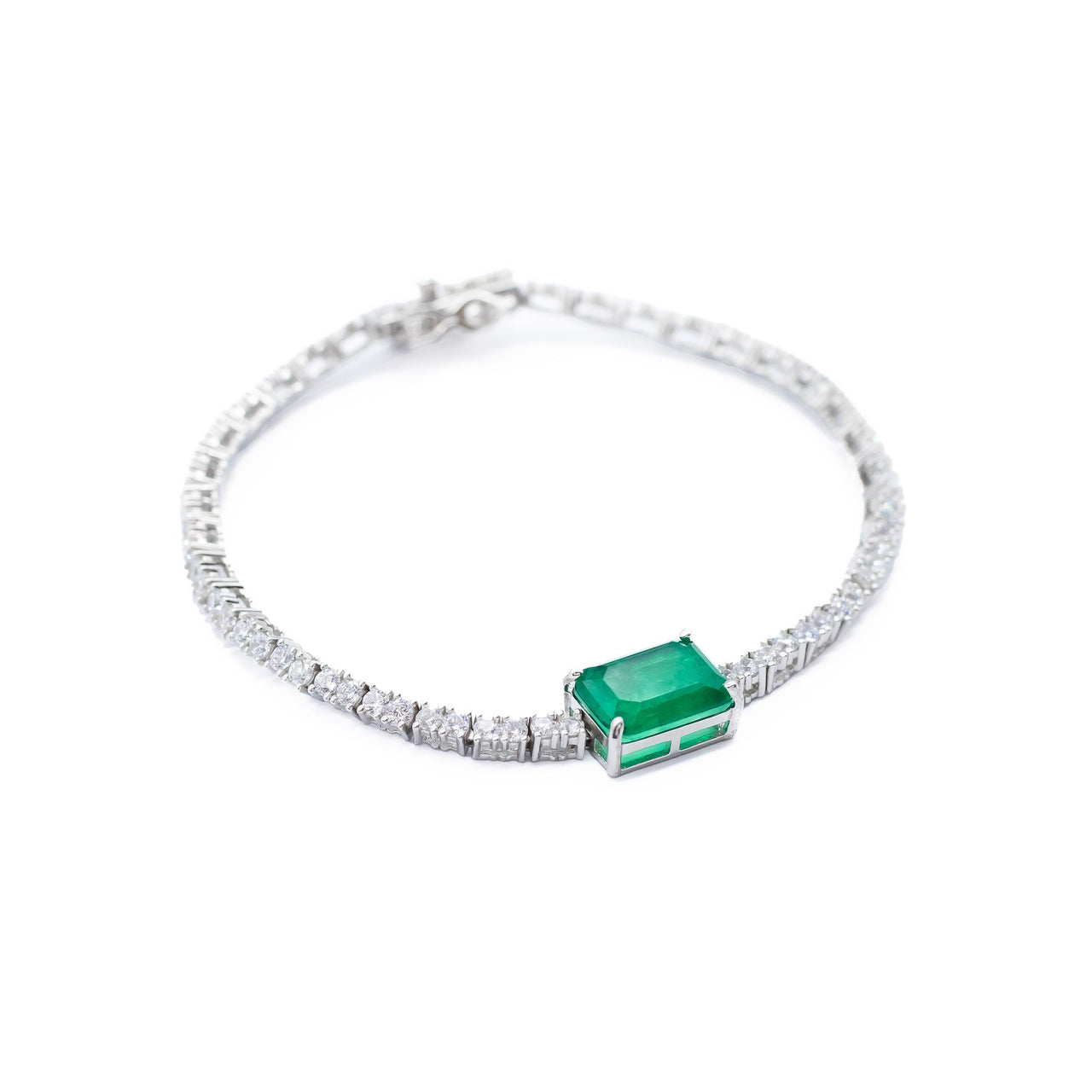 Pulsera Esmeralda Colombiana Elegante de Plata 925 con Topacio Blanco