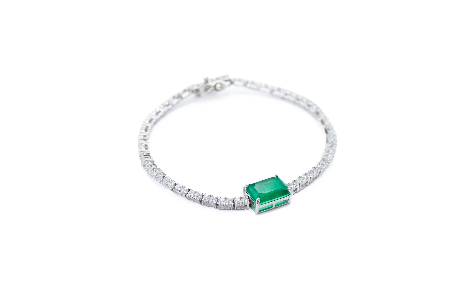 Pulsera Esmeralda Colombiana Elegante de Plata 925 con Topacio Blanco