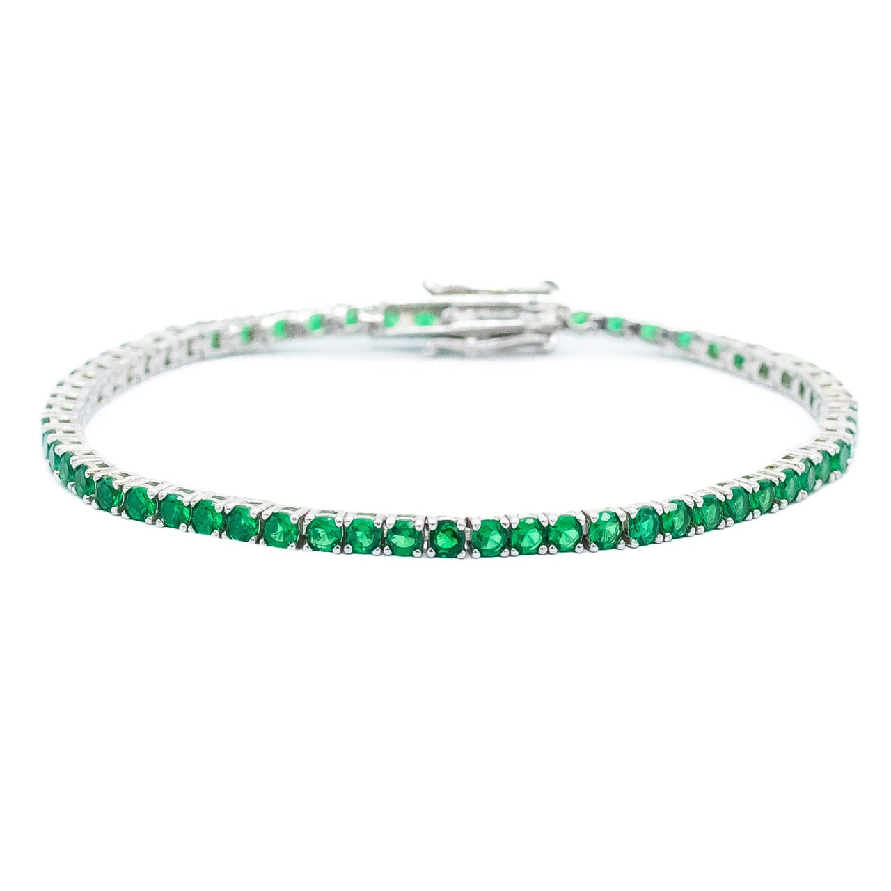Pulsera Tennis en Plata .925 con Baño de Rodio y Esmeraldas Cultivada