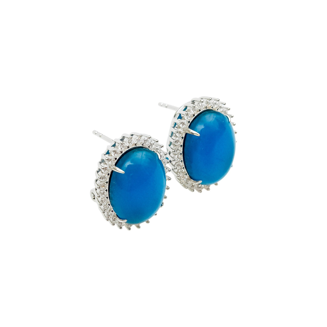 Aretes de Cuarzo Azul con Halo de Topacio Blanco.