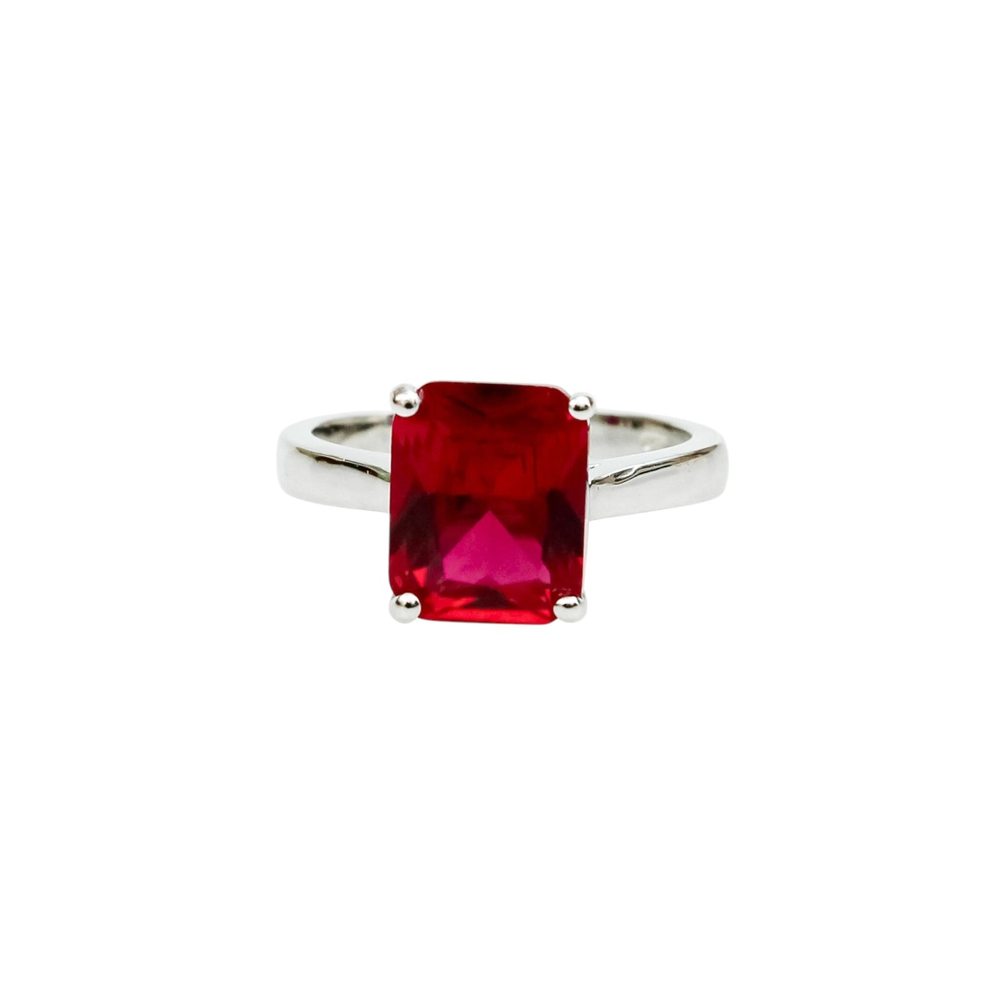 Anillo de Rubí en Corte Esmeralda con Plata .925