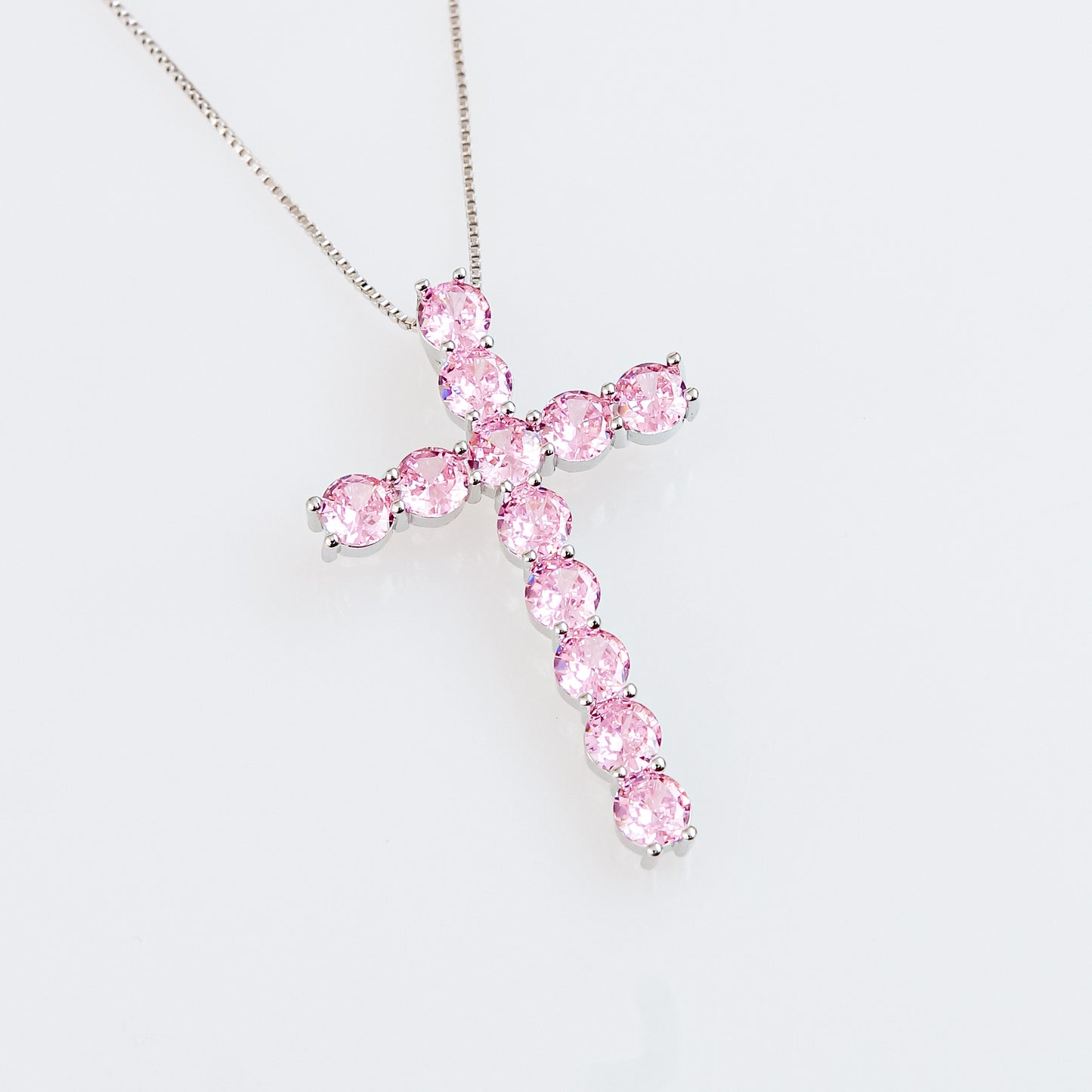 Cruz de Rodio con Zirconias AAA en Rosa y Blanco