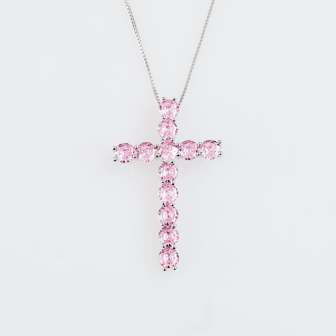 Cruz de Rodio con Zirconias AAA en Rosa y Blanco