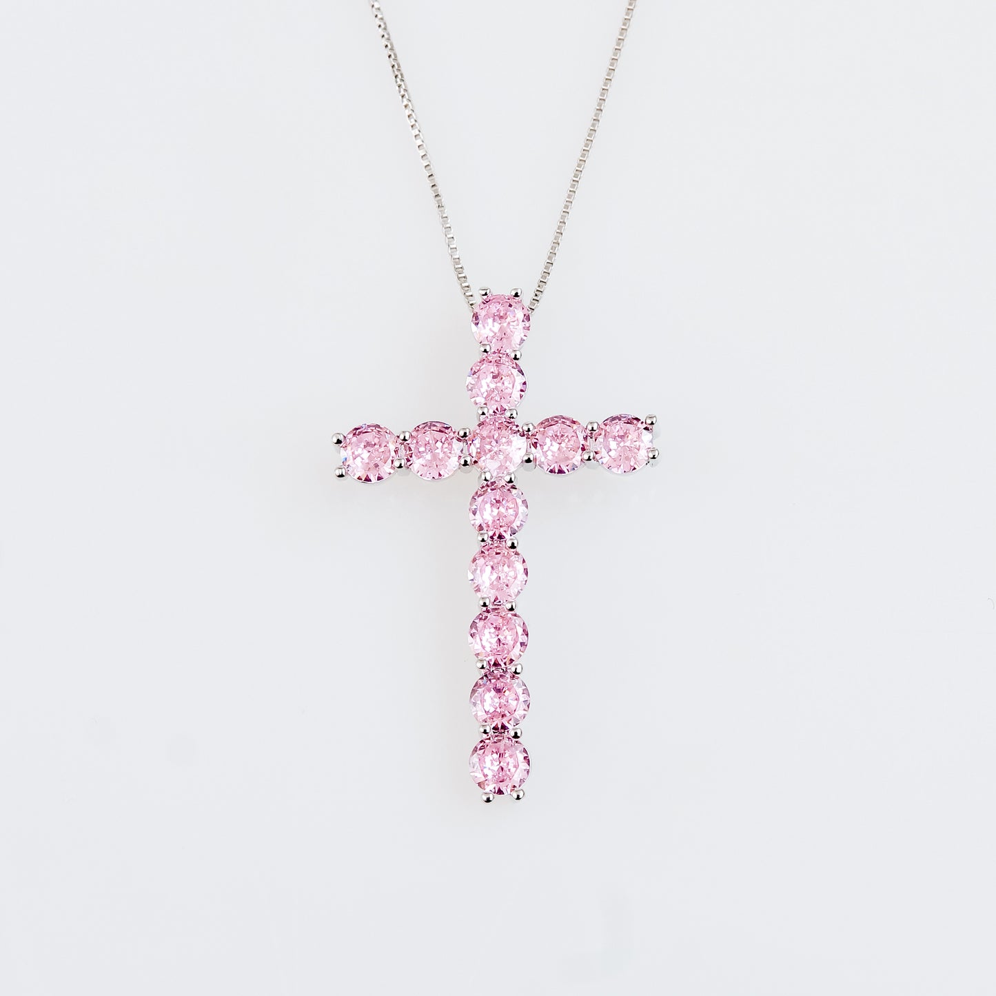 Cruz de Rodio con Zirconias AAA en Rosa y Blanco