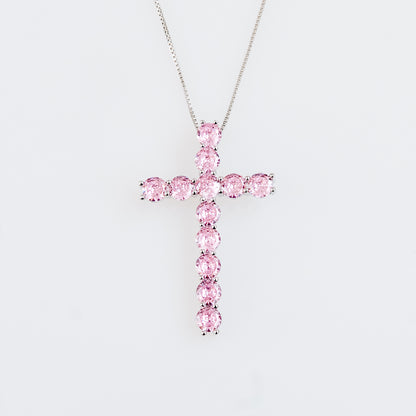 Cruz de Rodio con Zirconias AAA en Rosa y Blanco